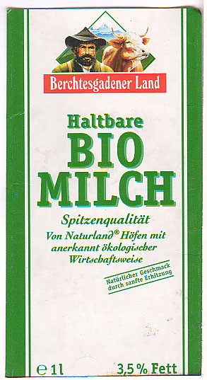 Deutschland: Berchtesgadener Land - Haltbare Bio Milch, Spitzenqualität, von Naturland Höfen mit anerkannt ökologischer Wirtschaftsweise