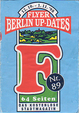 Deutschland: Flyer Berlin Up-Dates - F, das kostenlose Stadtmagazin (Vorderseite siehe vorheriges Bild)
