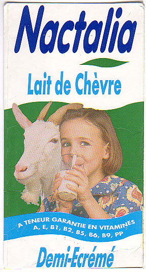 Frankreich: Nactalia - Lait de Chevre, demi-ecreme, a teneur garantie en vitamines A, E, B1, B2, B5, B6, B9, PP